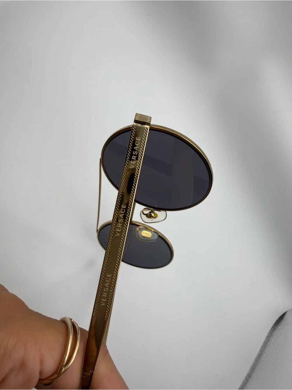 Versace VE2210 52 Gold Frame Dark Gray Lens Circle Sunglasses Unisex